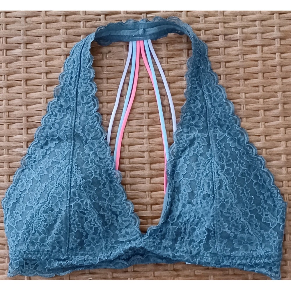 Gill Hicks Bra M Gray Lace Wireless Padded Adjustable Straps Clasp Back EUC